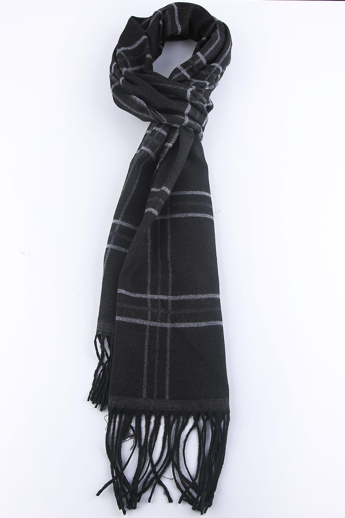 Kravatkolik Erkek Siyah Ekose Kaşkol K266