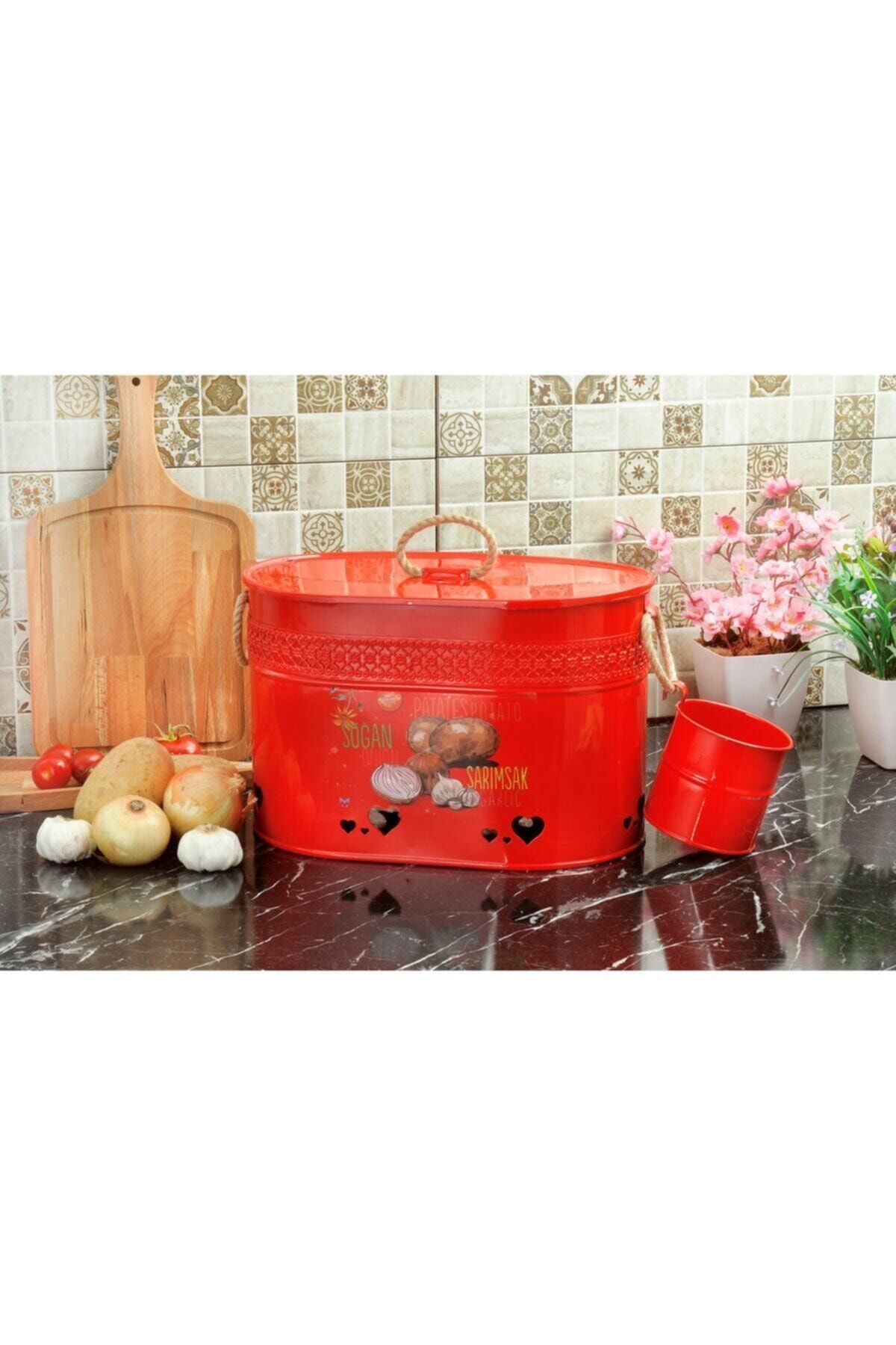 Yıldıray Metal Kırmızı Oval Patates Soğan Sarımsak Kova