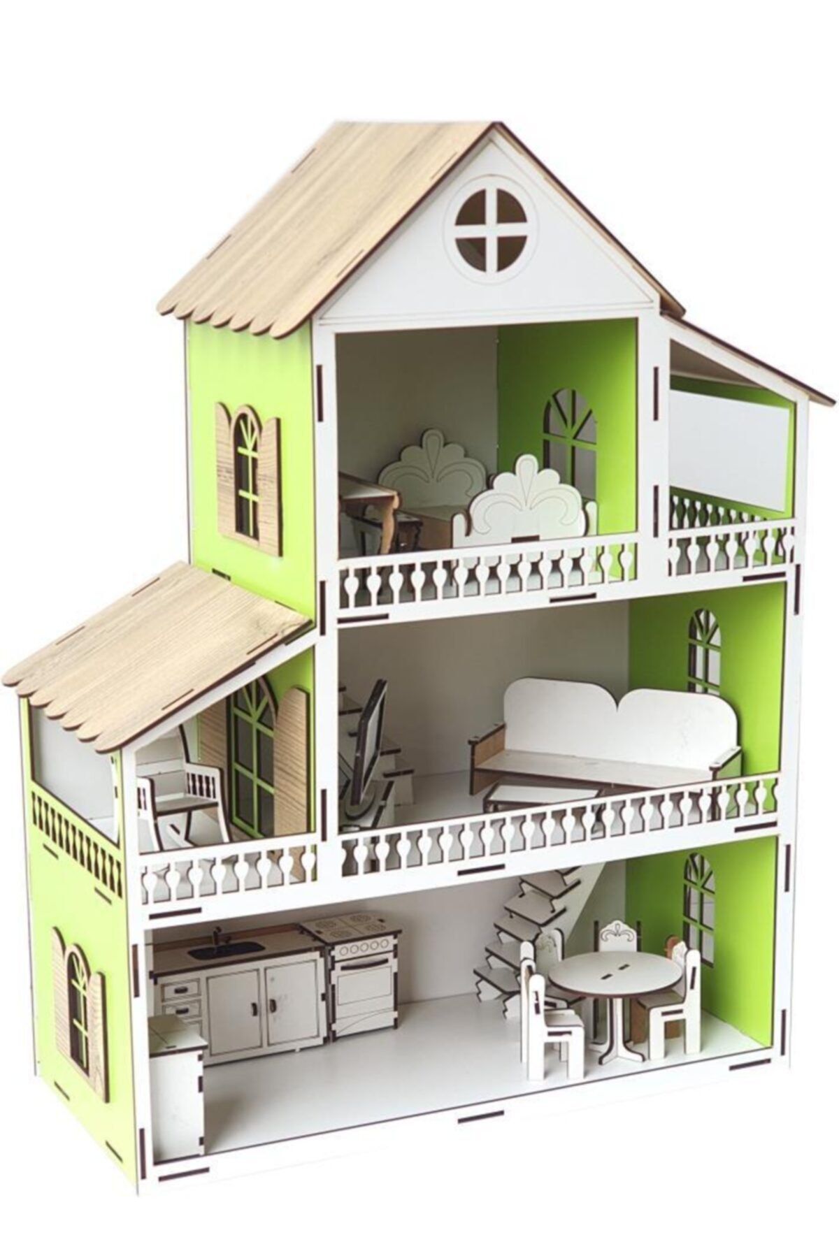 WoodyLife Yeşil Ev Çocuk Evcilik Oyuncak Montessori Barbi Ev