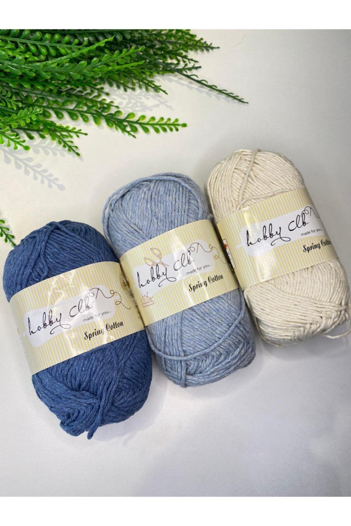 Hobby CLB 3lü %100 Pamuk Punch (panç) Ve Amigurumi Ipi Seti (denim Mavi-bebe Mavi-krem)