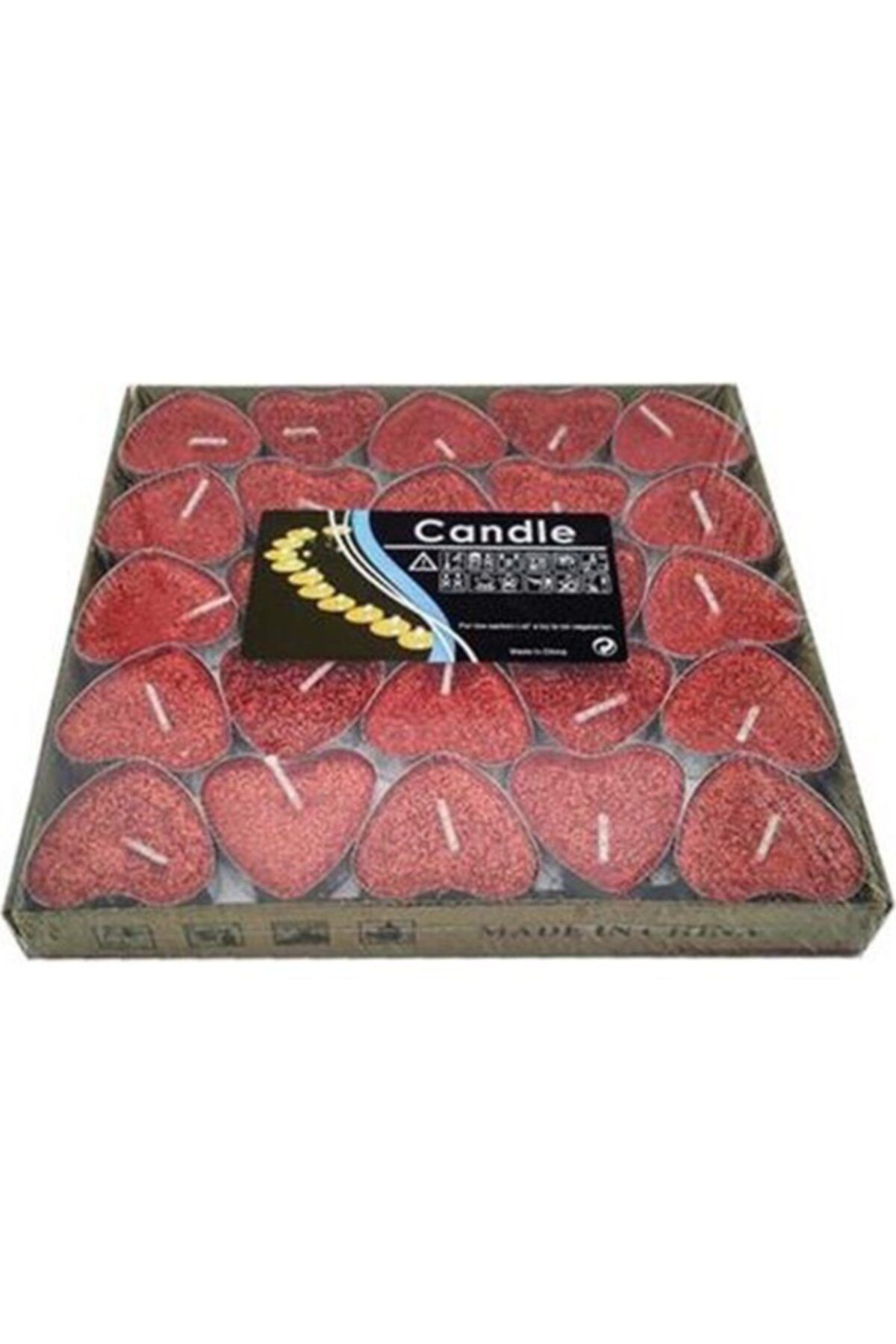 Tahtakale Toptancısı Kalp Tealight Mum Simli Kırmızı (50 Adet)