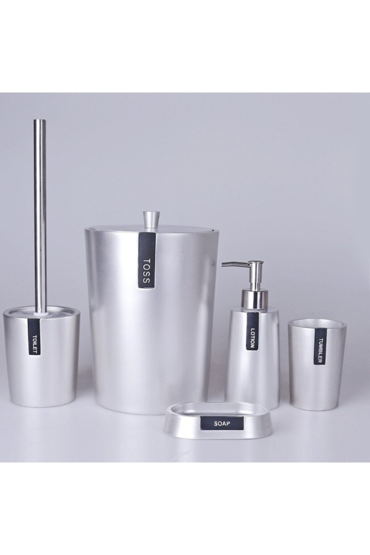 By Selim Home Troy Gümüş Polyester 5 Parça Banyo Seti