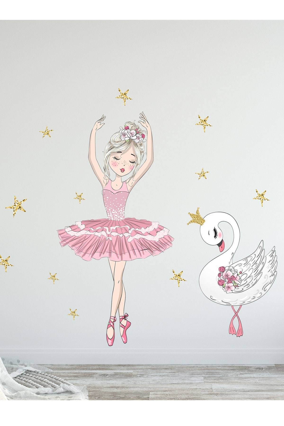 KT Decor Pembe Balerin Duvar Sticker Seti