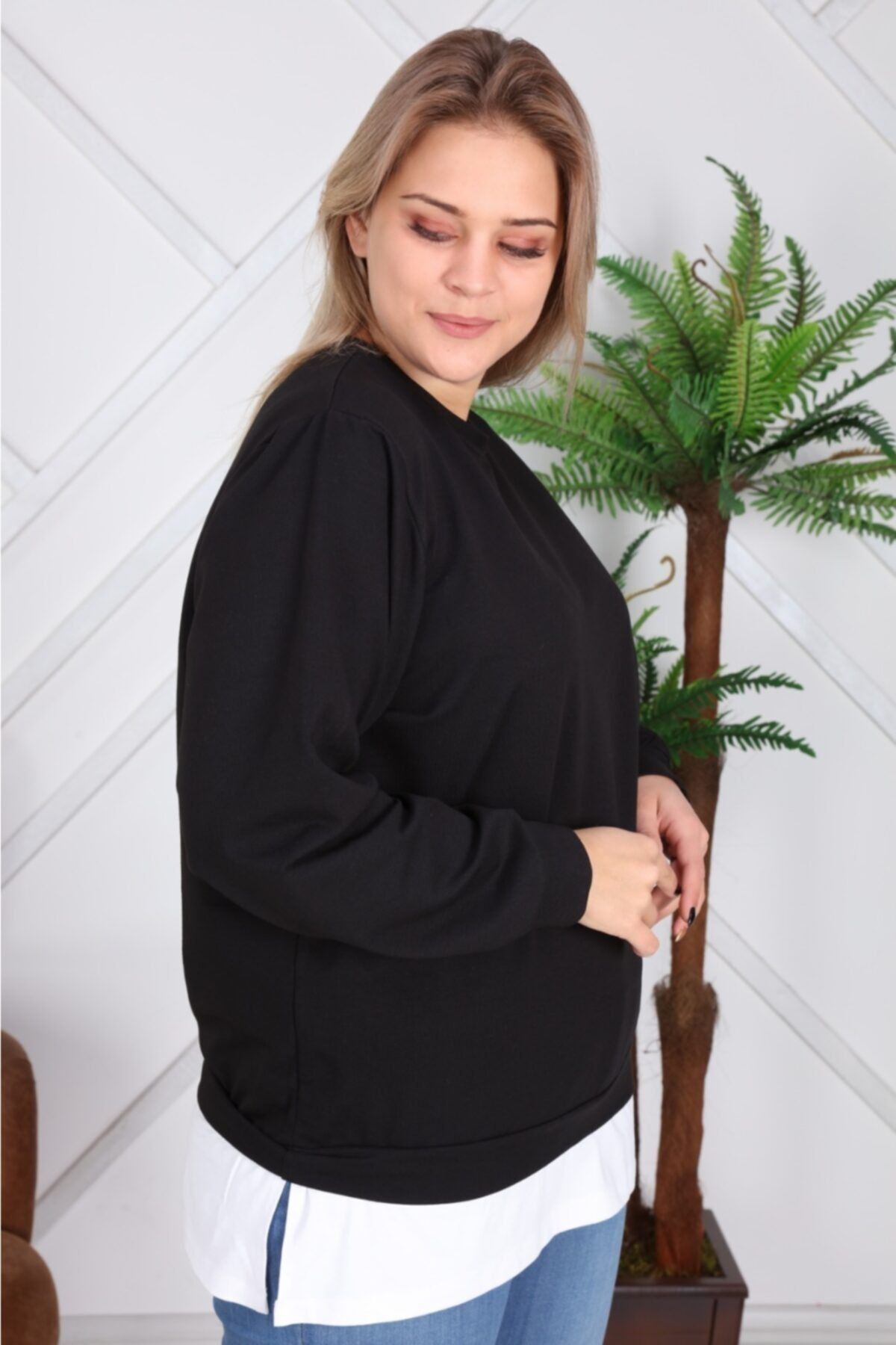 EMEZ Kadın Siyah Beyaz Detaylı Sweatshirt