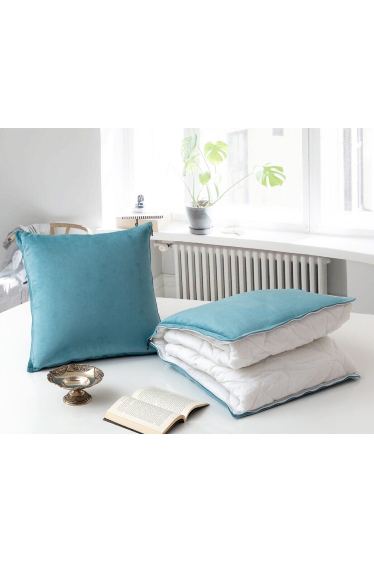 dhinchers Turkuaz Tek Kişilik Microfiber Kumaşlı Çok Amaçlı Yastık Sürpriz Yorgan (150x200)