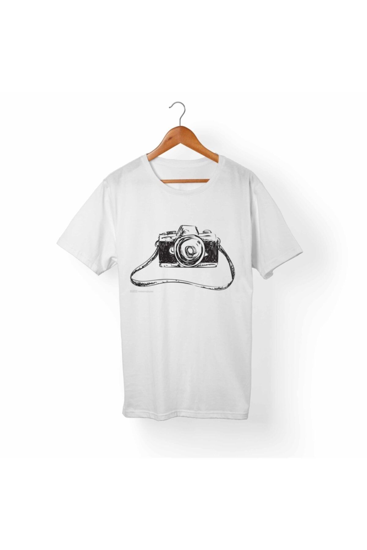 Alfa Tshirt Fotoğraf Makinası Baskılı Beyaz Tişört