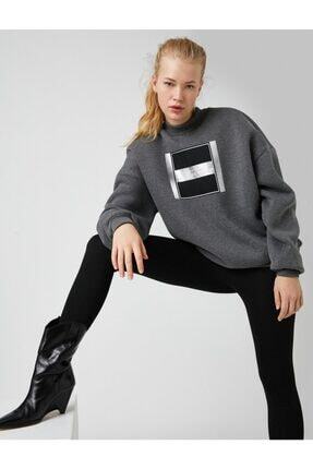 Koton Dik Yaka Baskılı Sweatshirt