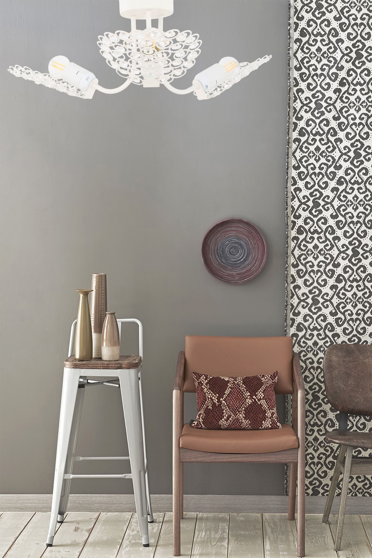 Begüsa A+ Kalite Kristal Taşlı Modern 3.lü Beyaz Avize
