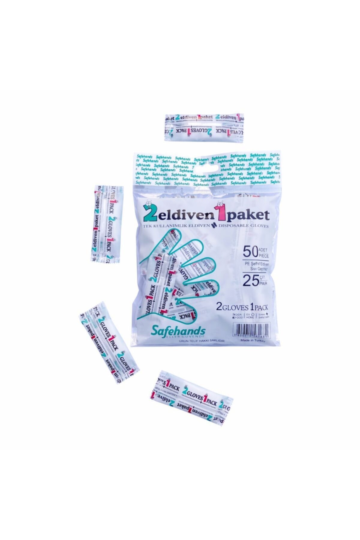 safehands İki Eldiven Bir Paket Hışır Poşet Şeffaf Eldiven (3x50 Adet)