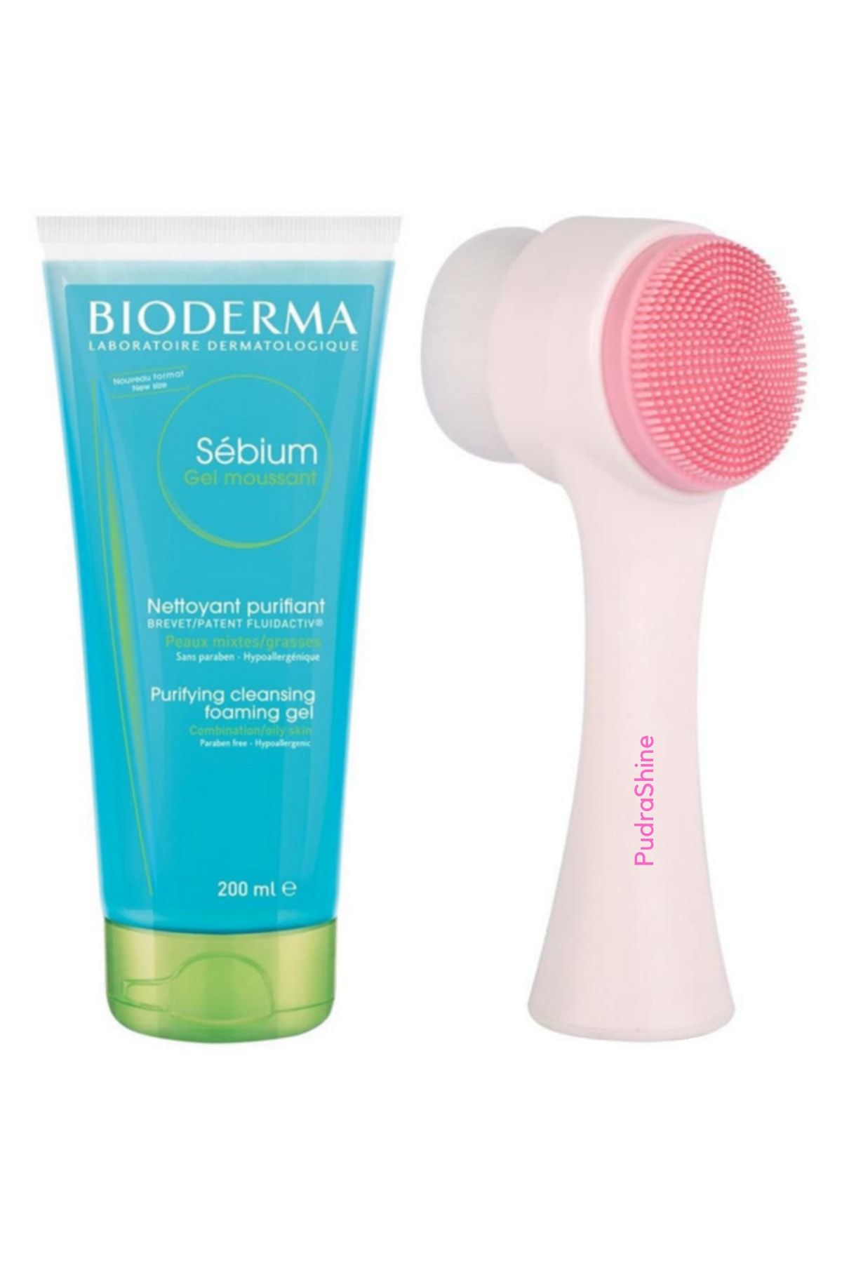 PudraShine Yüz Temizleme Fırçası Ve Bioderma Sebium Foaming Temizleme Jeli 200ml
