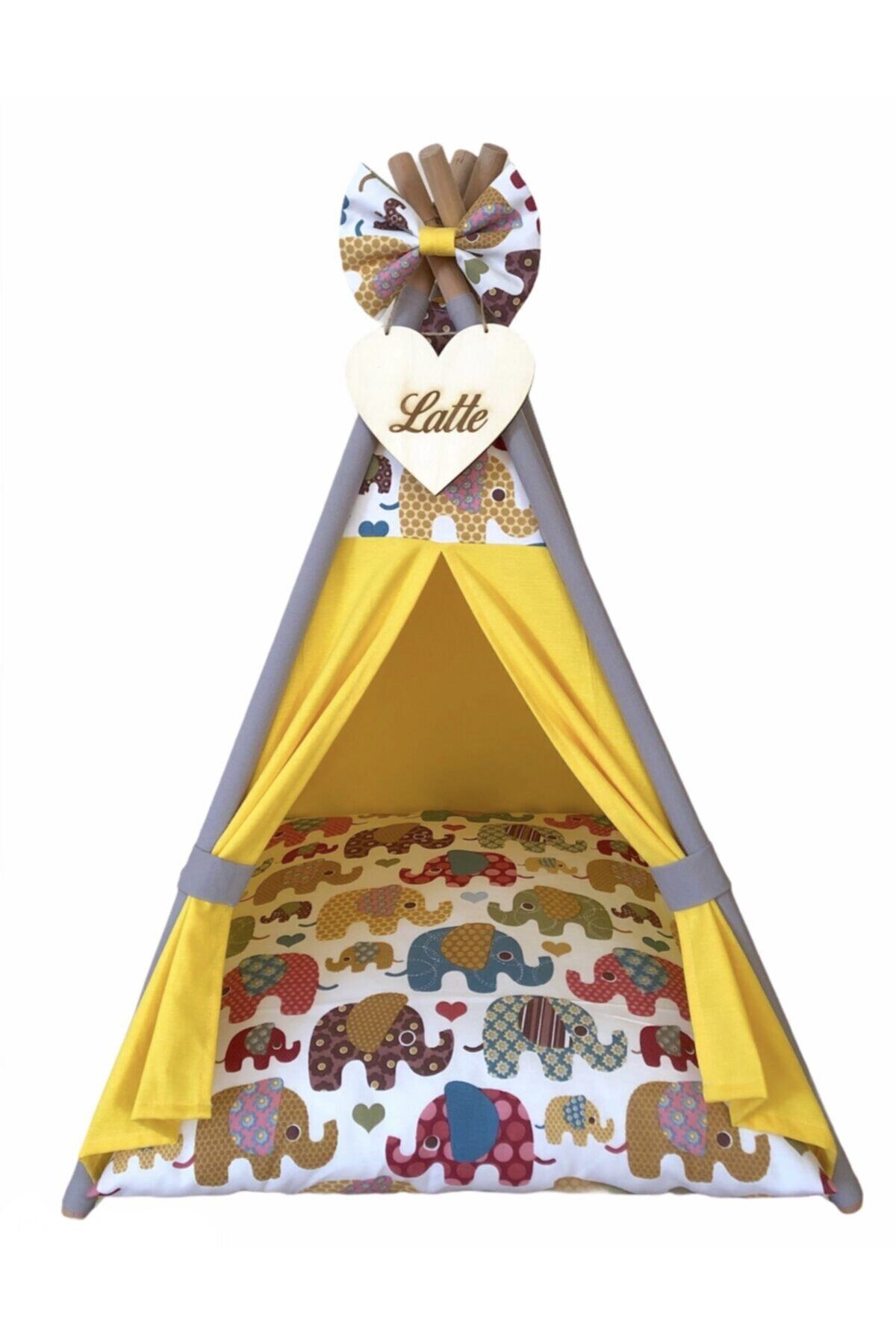 Pet Nest 55-55cm Yataklı Sarı Yıkanabilir Kedi Çadırı