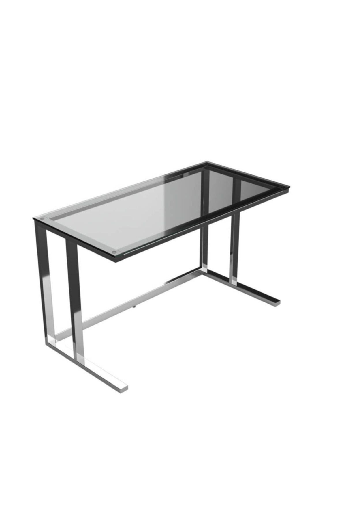 Evka Tekli Desk Çalışma Masası Parlak Paslanmaz Ayak Siyah Cam