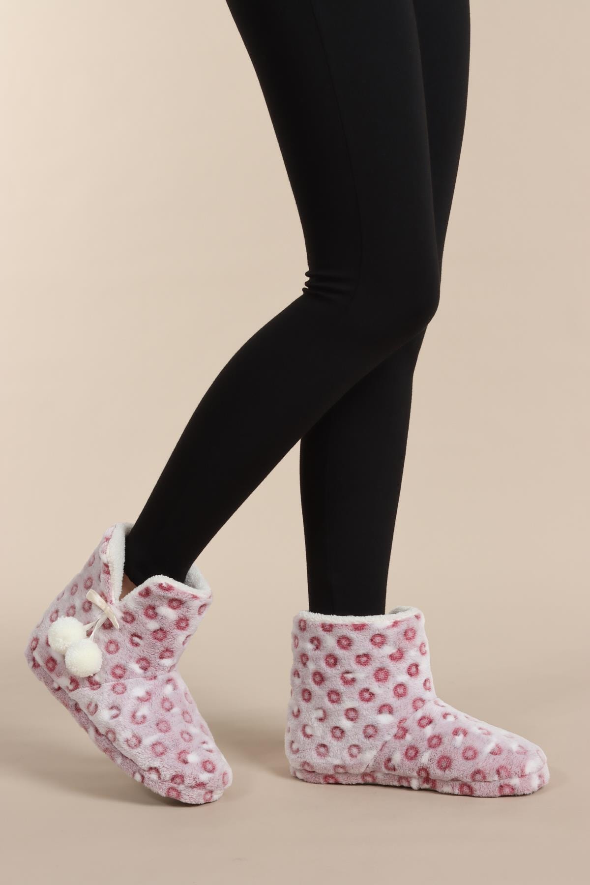 RedPlay Kadın Panduf Kışlık Ev Botu Puantiyeli Bordo