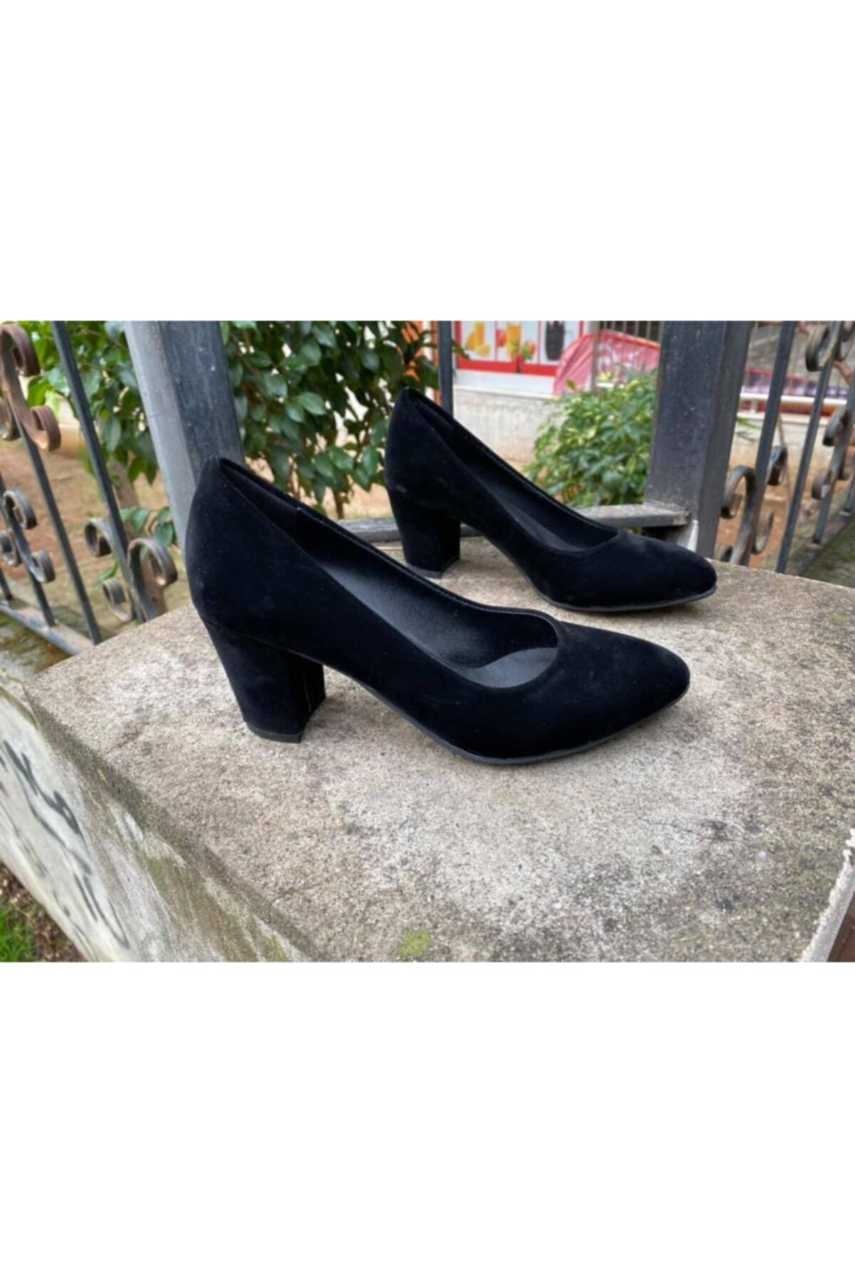 NEW MANGO Kadın Siyah Kalın Topuklu Süet Stiletto Rahat Ayakkabı