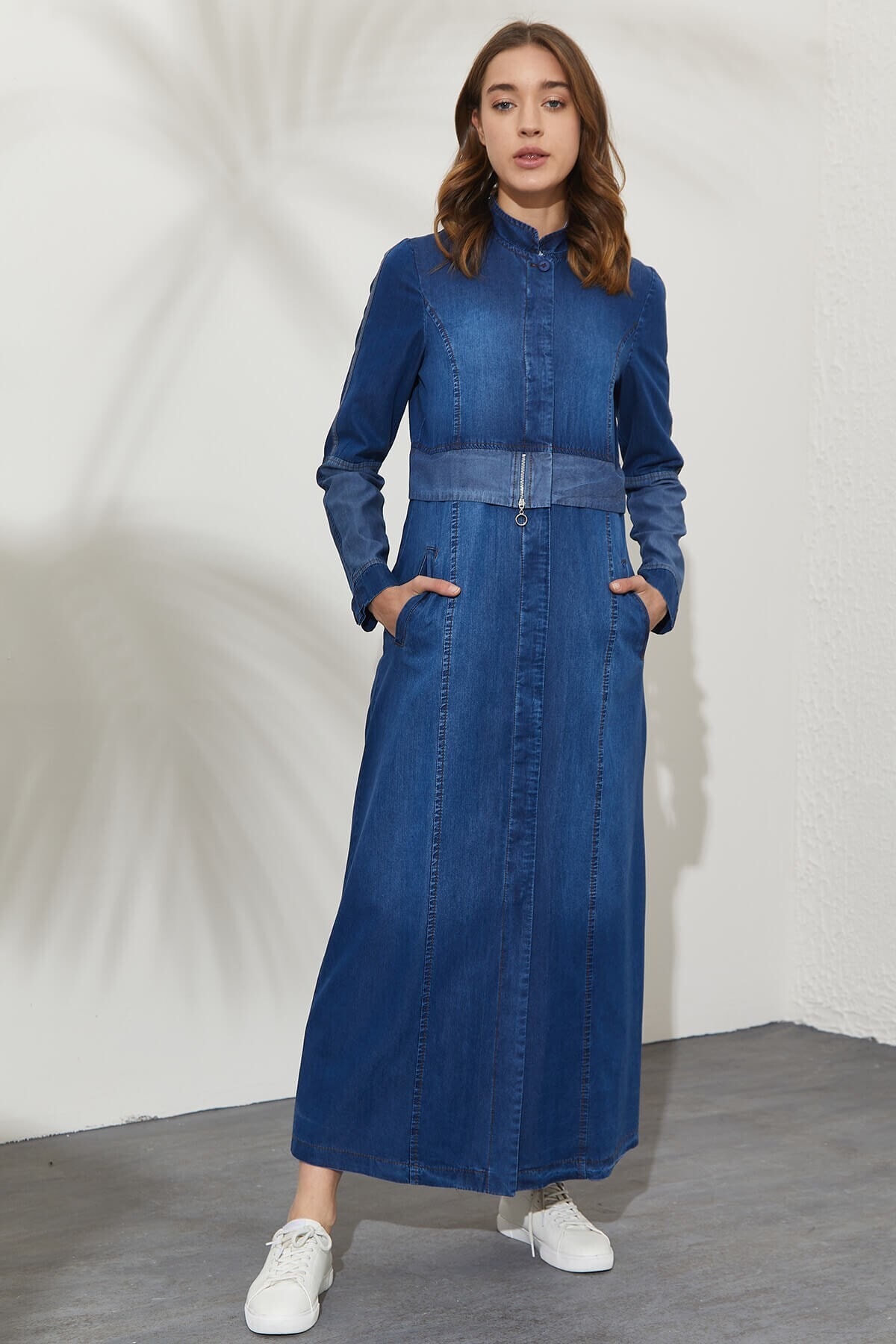 Nihan Indigo Korsaj Detaylı Kapşonlu Denim Pardesü  D4253