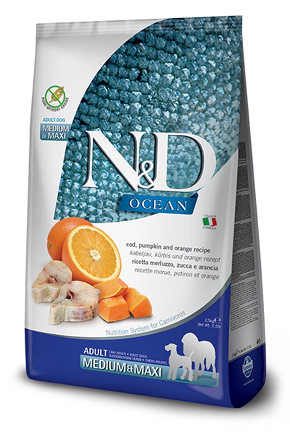 N&D Ocean Balkabaklı Balıklı Portakallı Tahılsız Orta Ve Büyük Irk Köpek Maması 2.5 kg