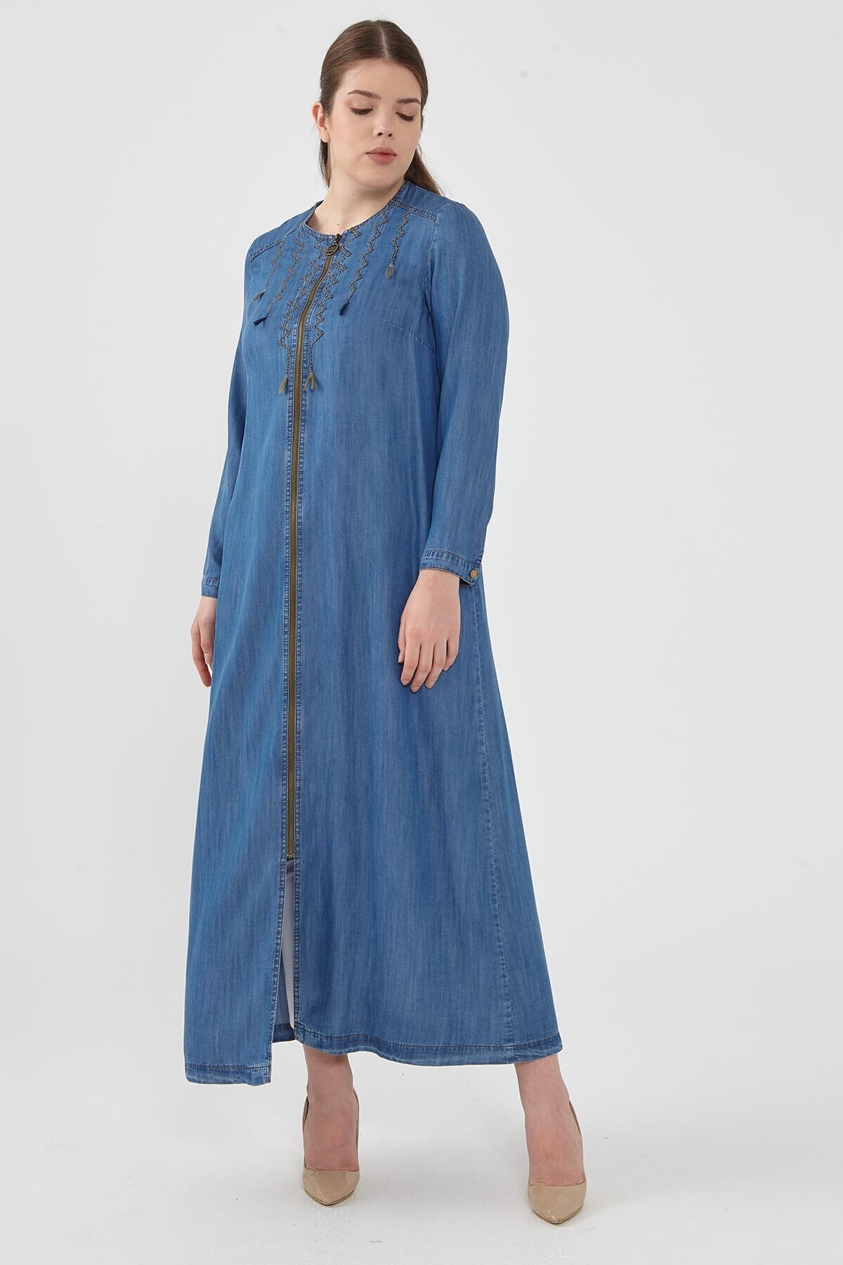 Nihan Büyük Beden Pardesü Indigo