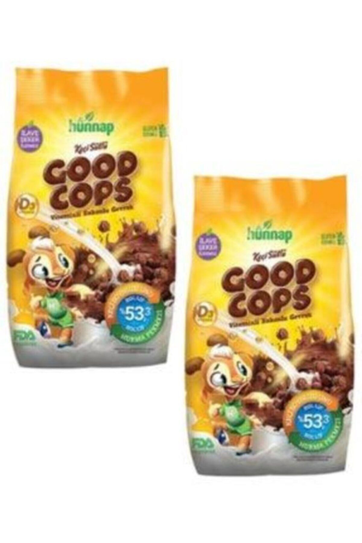 Hünnap Doğal Good Cops Keçi Sütlü Vitaminli Kakaolu Gevrek 300 Gr. X 2