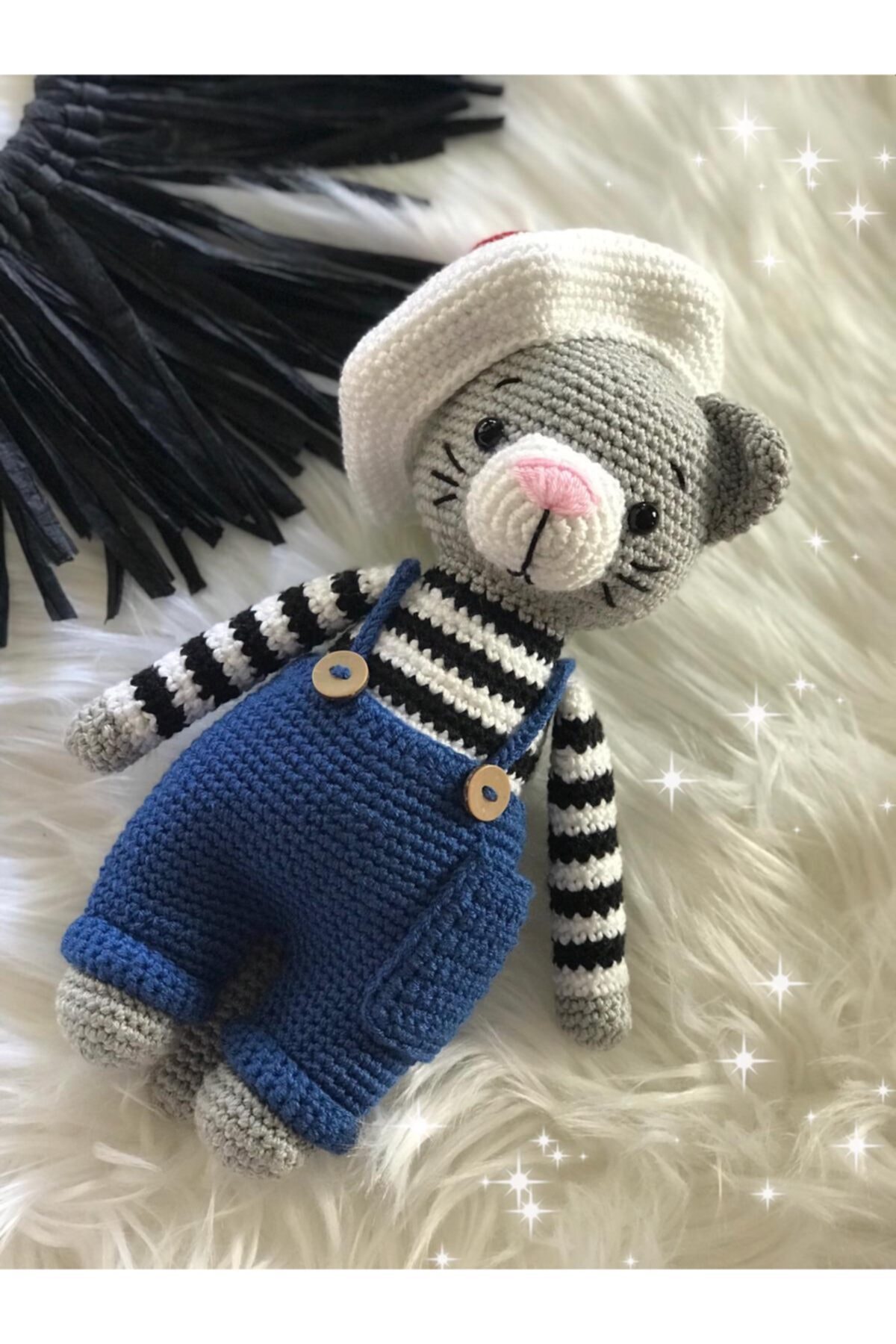 USTAHOBİEVİ Organik Oyuncak Amigurumi Örgü Ressam Kedi