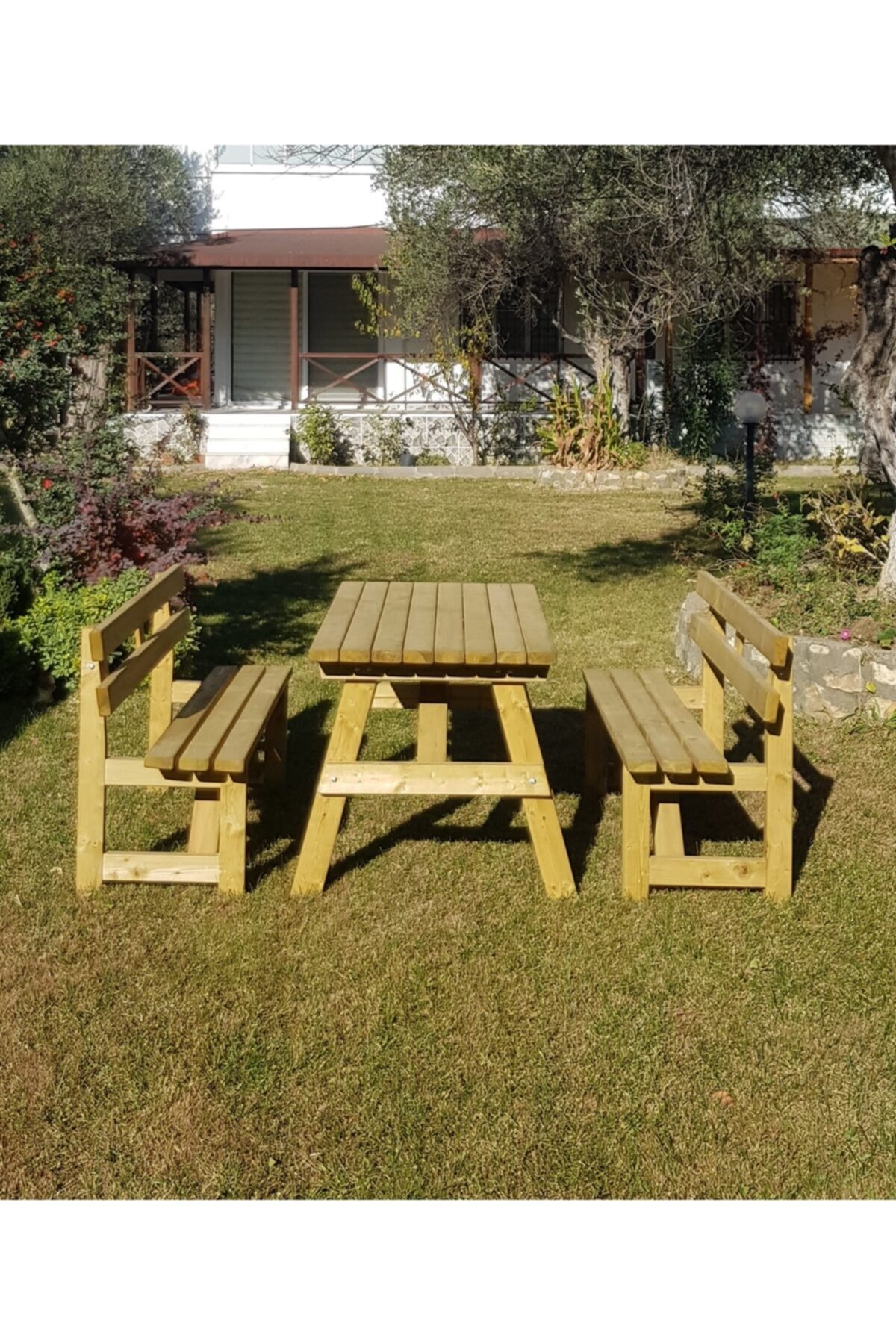 Metsan Ağaç Sanayi 8 Kişilik Banklı Piknik Masası , Orman Masası , Kamp Masası ( Geniş Masalı ) Yeşil