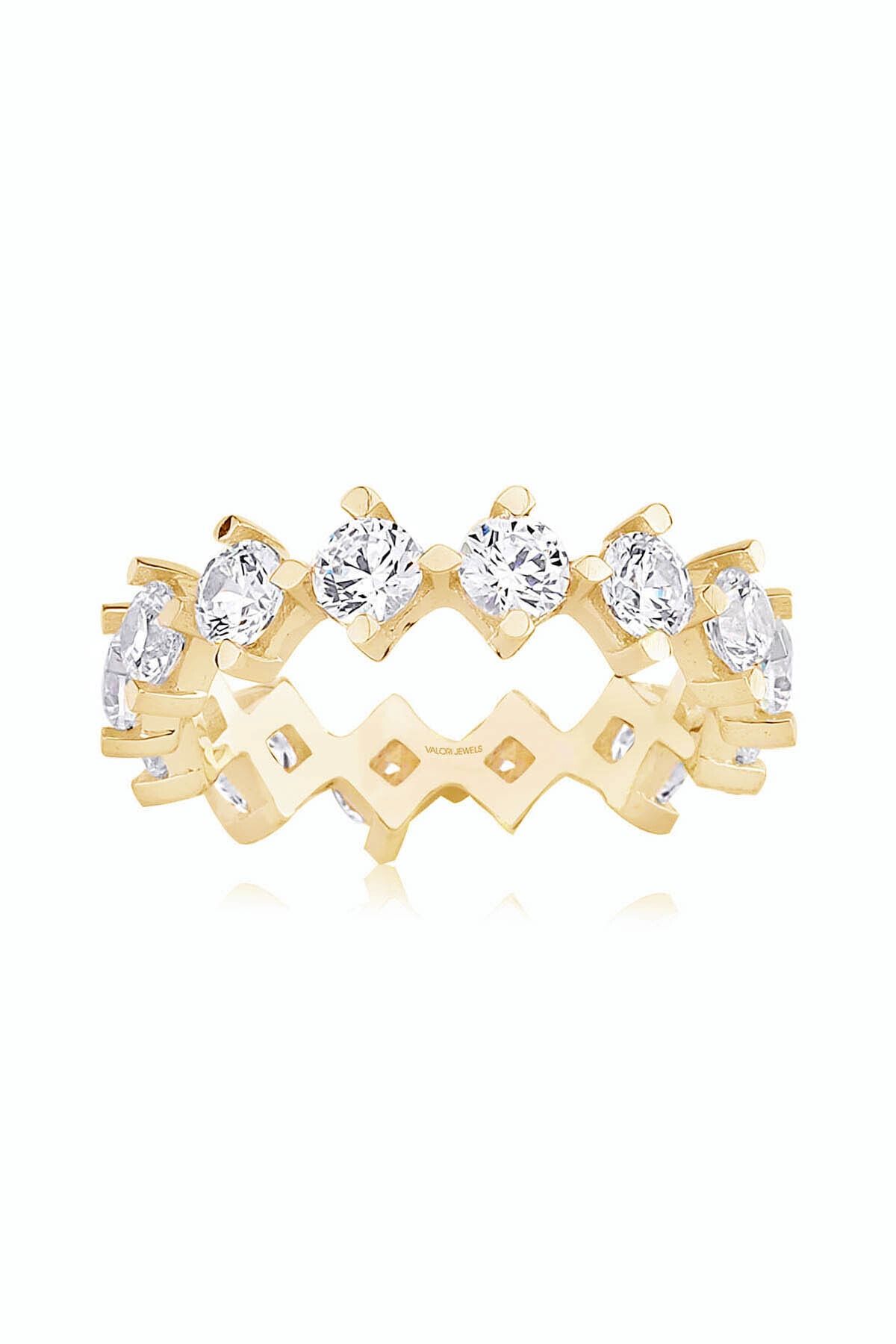 Valori Jewels Kraliçe, 2.8 Karat Swarovski Zirkon Taşlı, Altın Rengi Gümüş Tamtur Yüzük