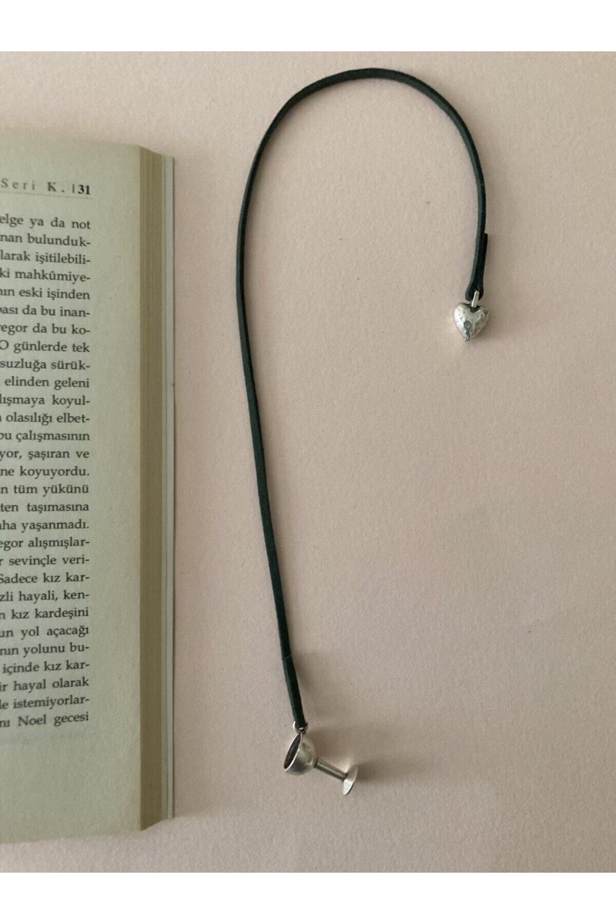 Pamuk & At Tasarım El Yapımı Kadehli Ve Kalpli Nefti Yeşil Süet Ipli Kitap Ayracı