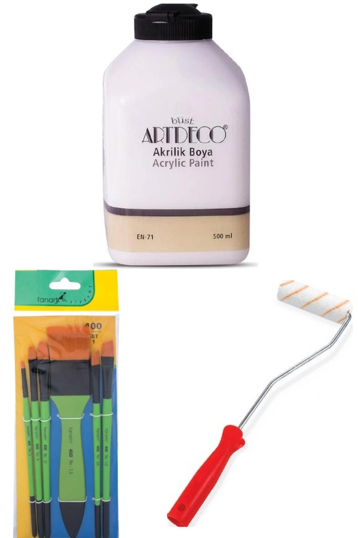 Artdeco Kozme Store Sehpa Yenileme Seti ( 500 Ml Beyaz + Fanart Zemin Fırça Set + 10 Cm Rulo Fırça