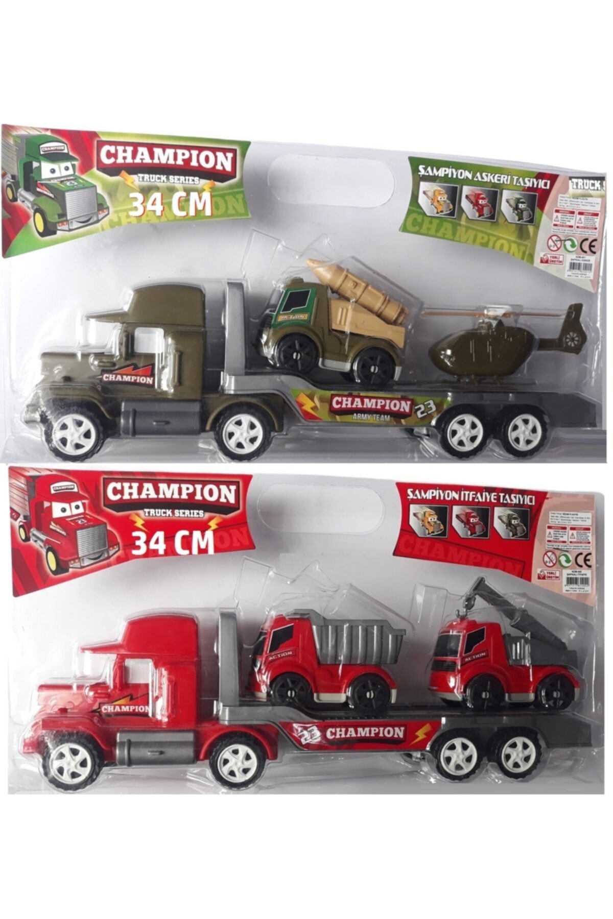 OYUNCAKSAHİLİ Cars Tır Ve Askeri Tır 34cm Taşıyıcı Oyuncak Kamyon Vinç 2li Set