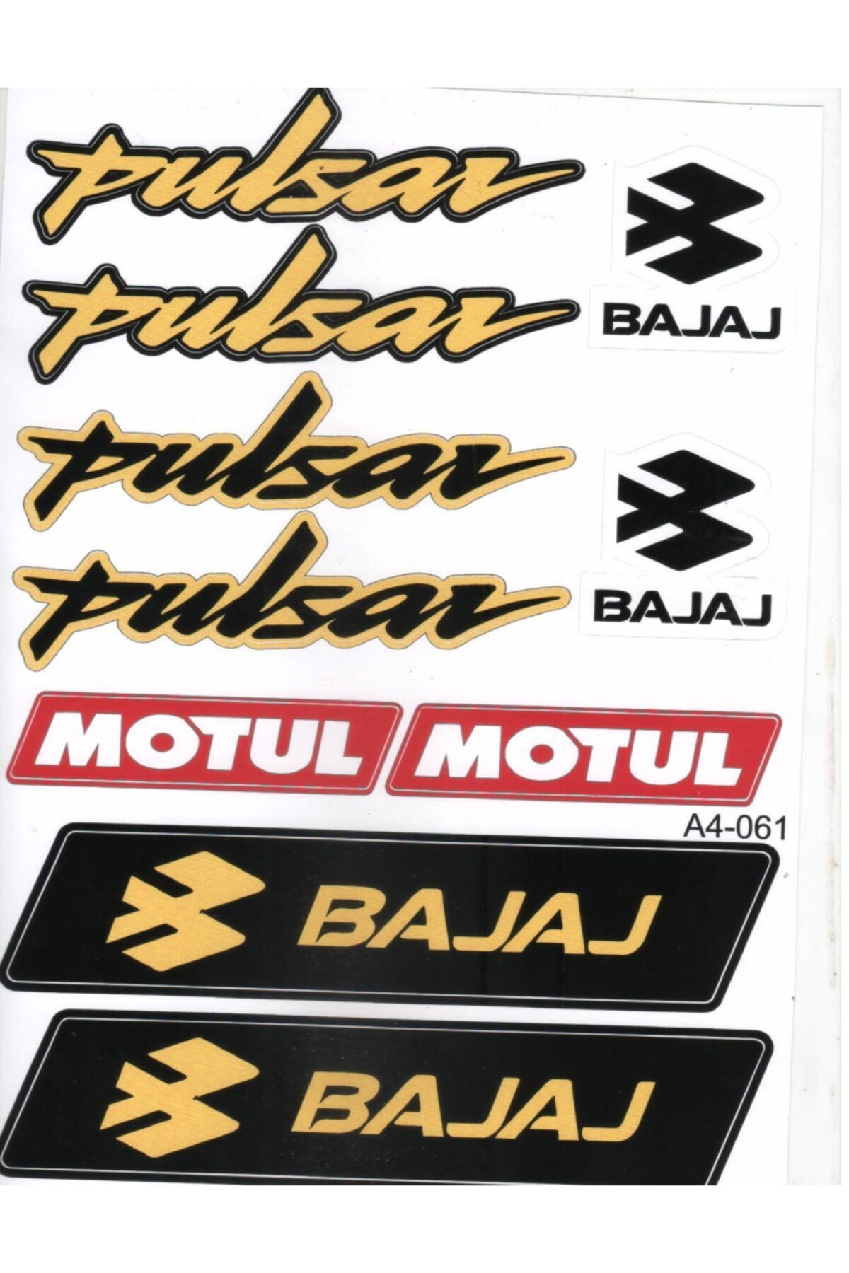 Alkan Bajaj Pulsar Uyumlu A4 Etiket Seti Sarı
