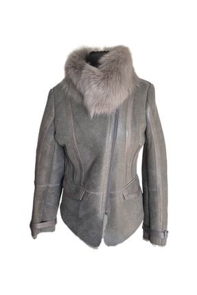 Toma - Hakiki Kuzu Kürkü Kadın Gri Ceket Image 1