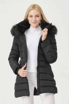 Yakası Kürklü Çıkabilir Kapüşonlu Kadın Yasmin Mont Image 0
