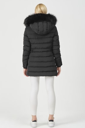 Yakası Kürklü Çıkabilir Kapüşonlu Kadın Yasmin Mont Image 5