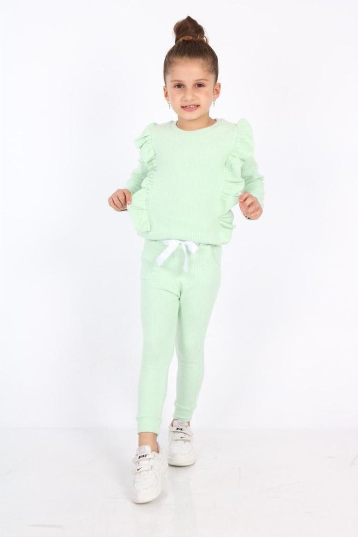 YARENK DS Girl s Perfect Ribbed Light Green Bottom Top Tracksuit