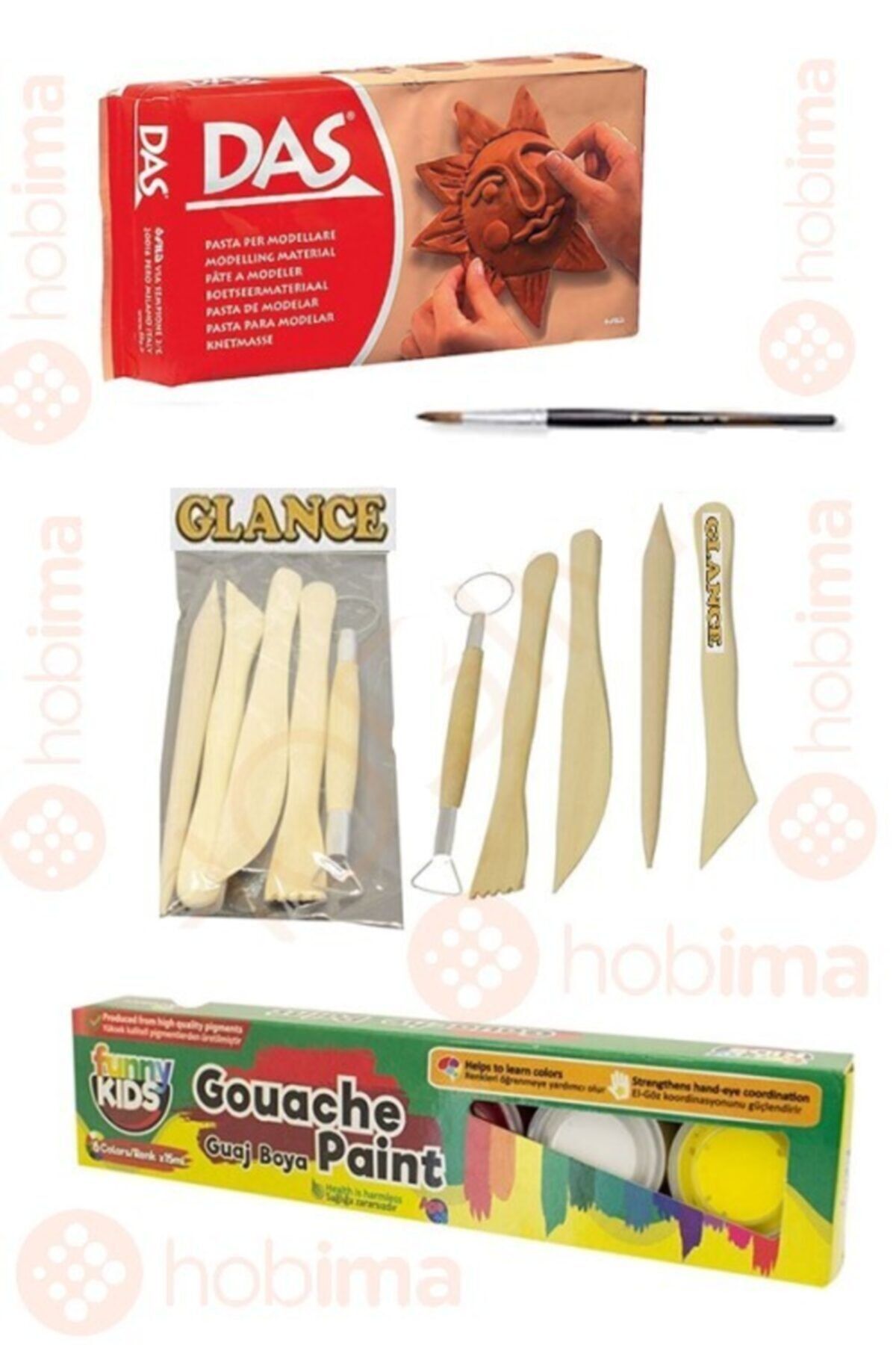 GLANCE Seramik Kil 500 gr (Kahve )& 6'lı Guaj Boya Başlangıç Seti