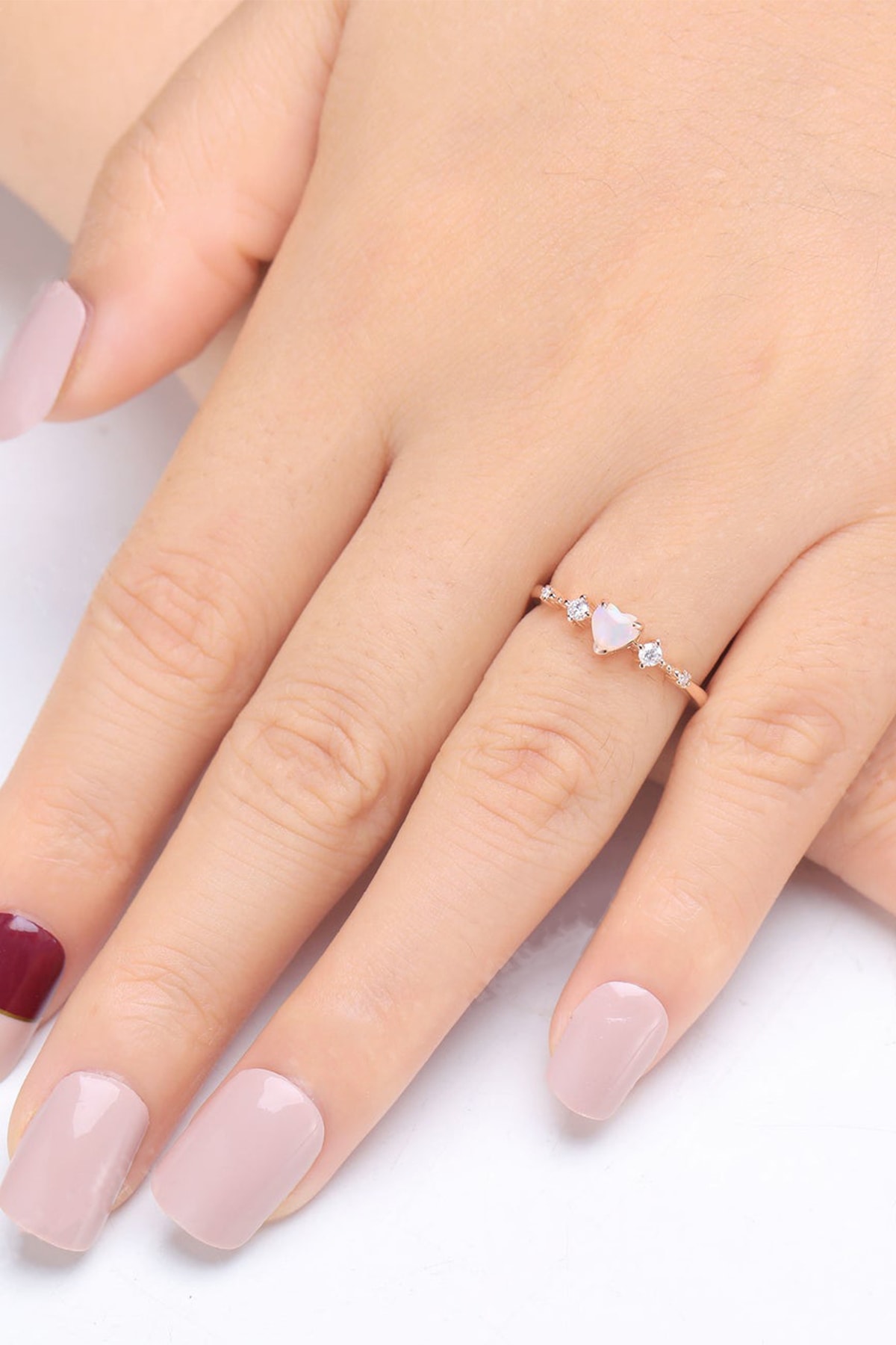 LOTUS GÜMÜŞ Kadın  Kalp Zirkon Taşlı 14k Rose Gold Kaplama Ayarlanabilir Ölçü Yüzük