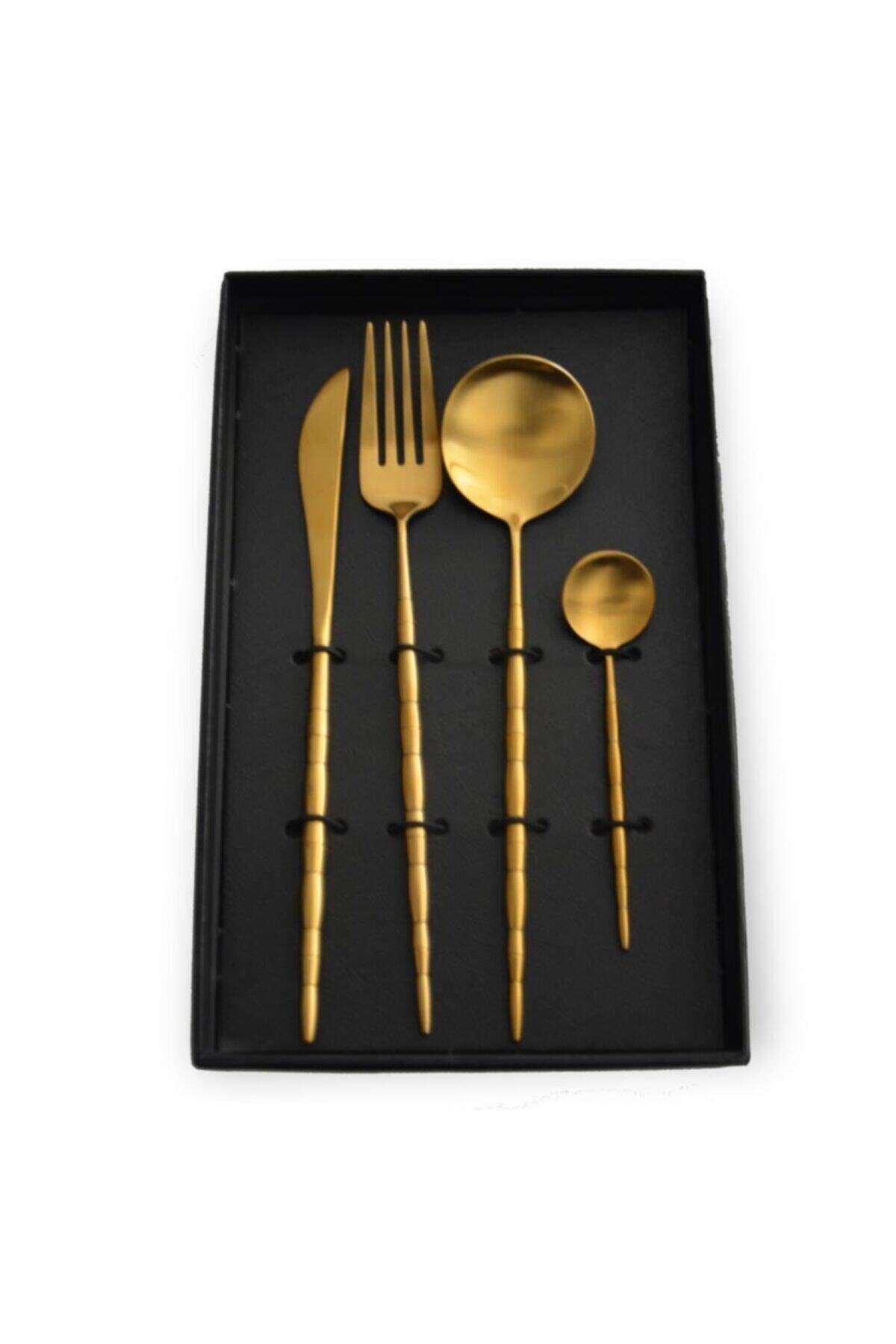 LİSAN Gold 4 Parça 1 Kişilik Çatal Kaşık Bıçak Seti