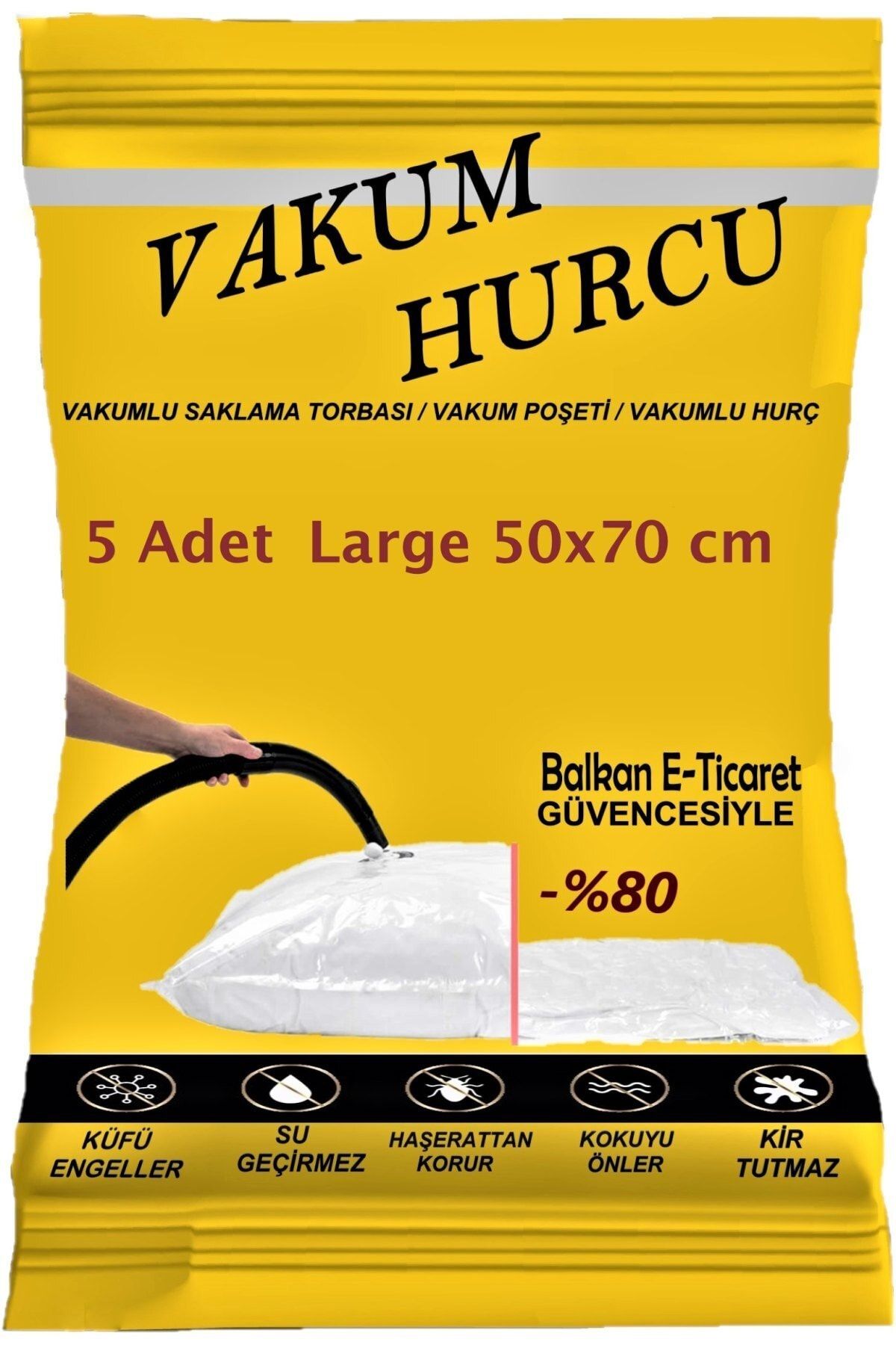 Vakum Hurcu 5'li Set Large 50x70 Cm Vakumlu Hurç - Vakumlu Poşet -