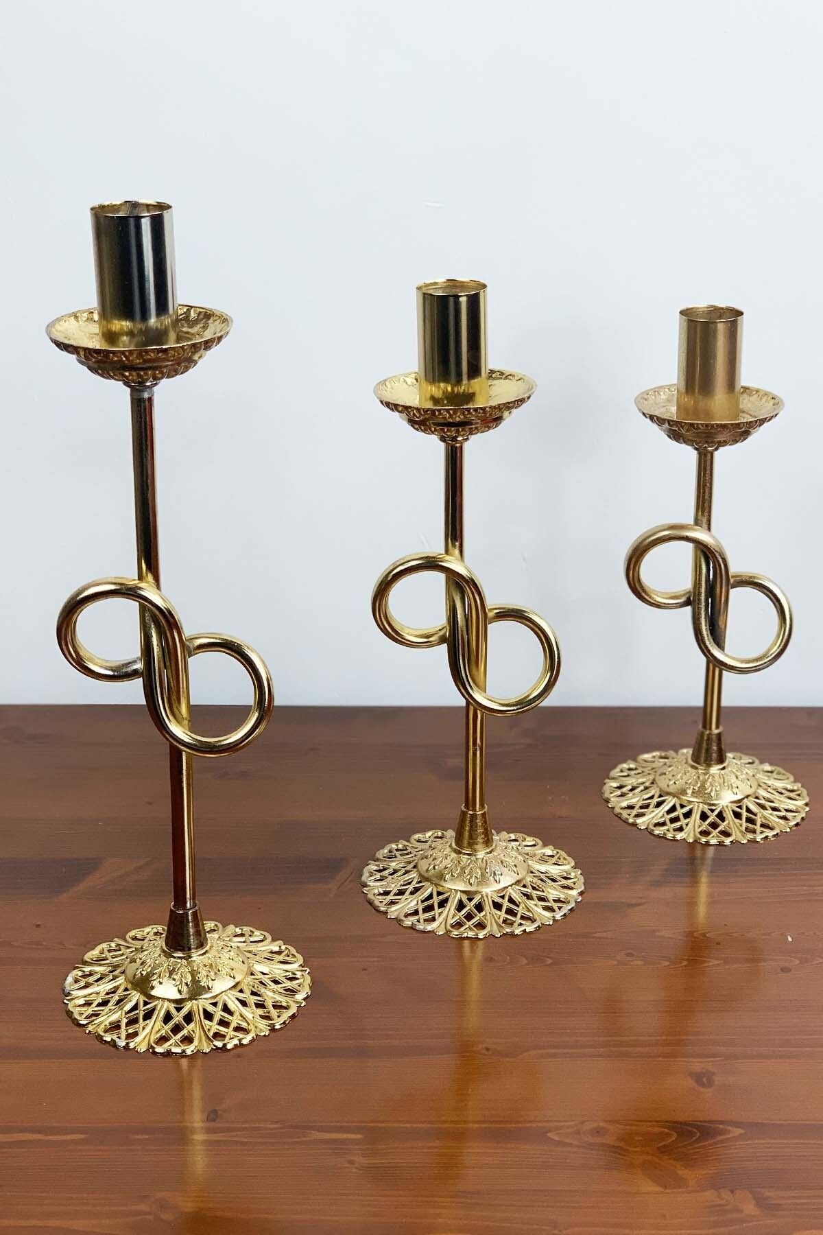 Yakamoz Bronz 3lü Sadakat Düğümü Şamdan Gold