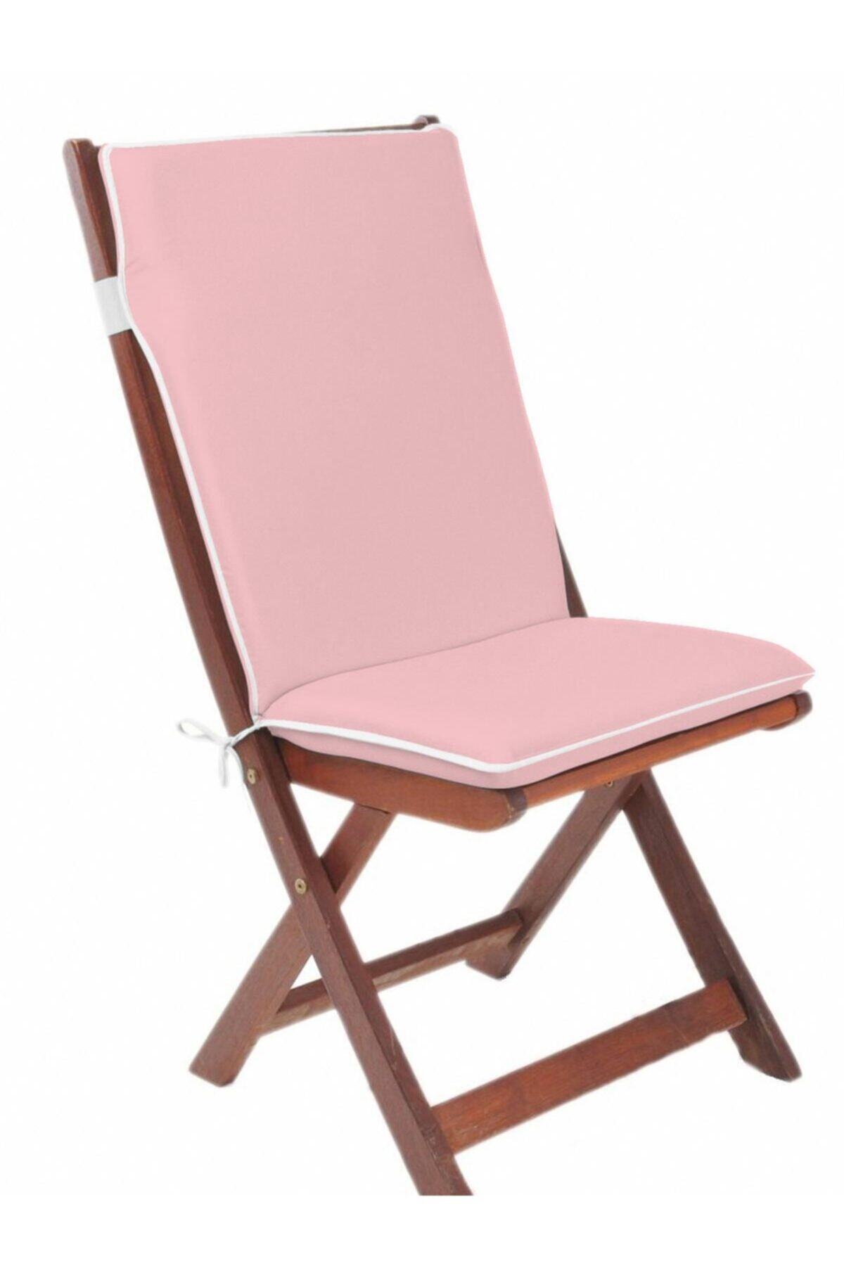 Evimstil Beyaz Fitilli Pembe Arkalıklı Sandalye Minderi Oturma 42-42sırt 42-52cm 5cmsüngerli Fermuarlı