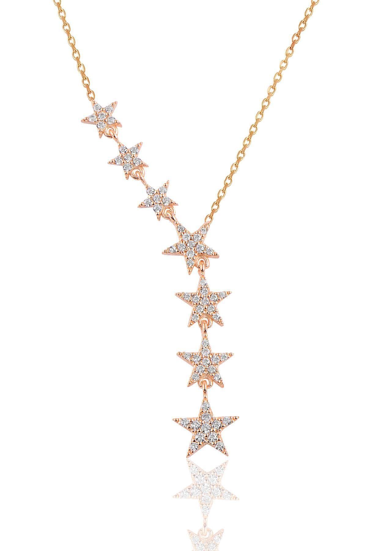 Söğütlü Silver Gümüş Rose Zirkon Taşlı Kayan Yıldız Kolye
