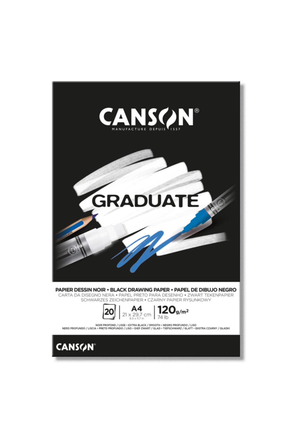 Canson Graduate Black Drawing Eskiz Çizim Defteri Siyah Yaprak 120 Gr. A4 20 Yaprak