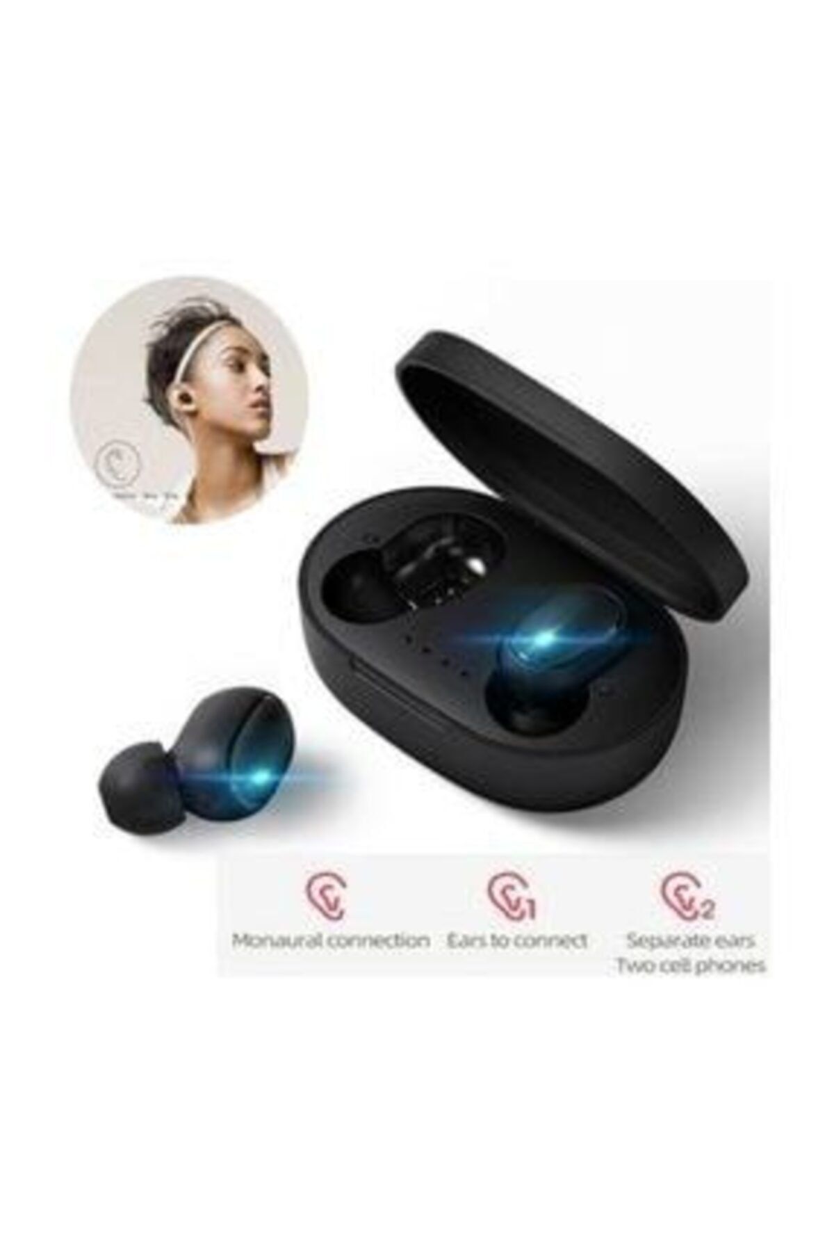 Sanalmarketi Tws A6s Çift Uyumlu Siyah Mikrofonlu Kablosuz Bluetooth 5.0 Powerbankli Kulaklık