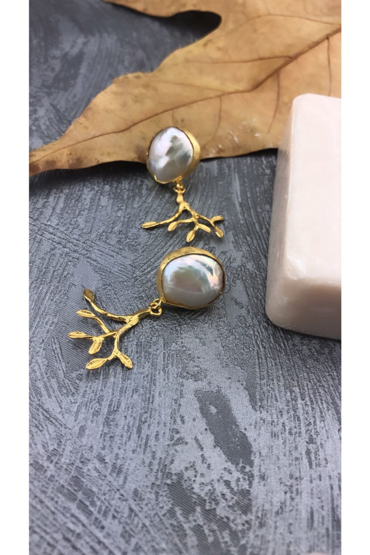 Joel Jewelry Doğal Taşlı Dal Motifli 925 Ayar Gümüş Küpe Inci Taş