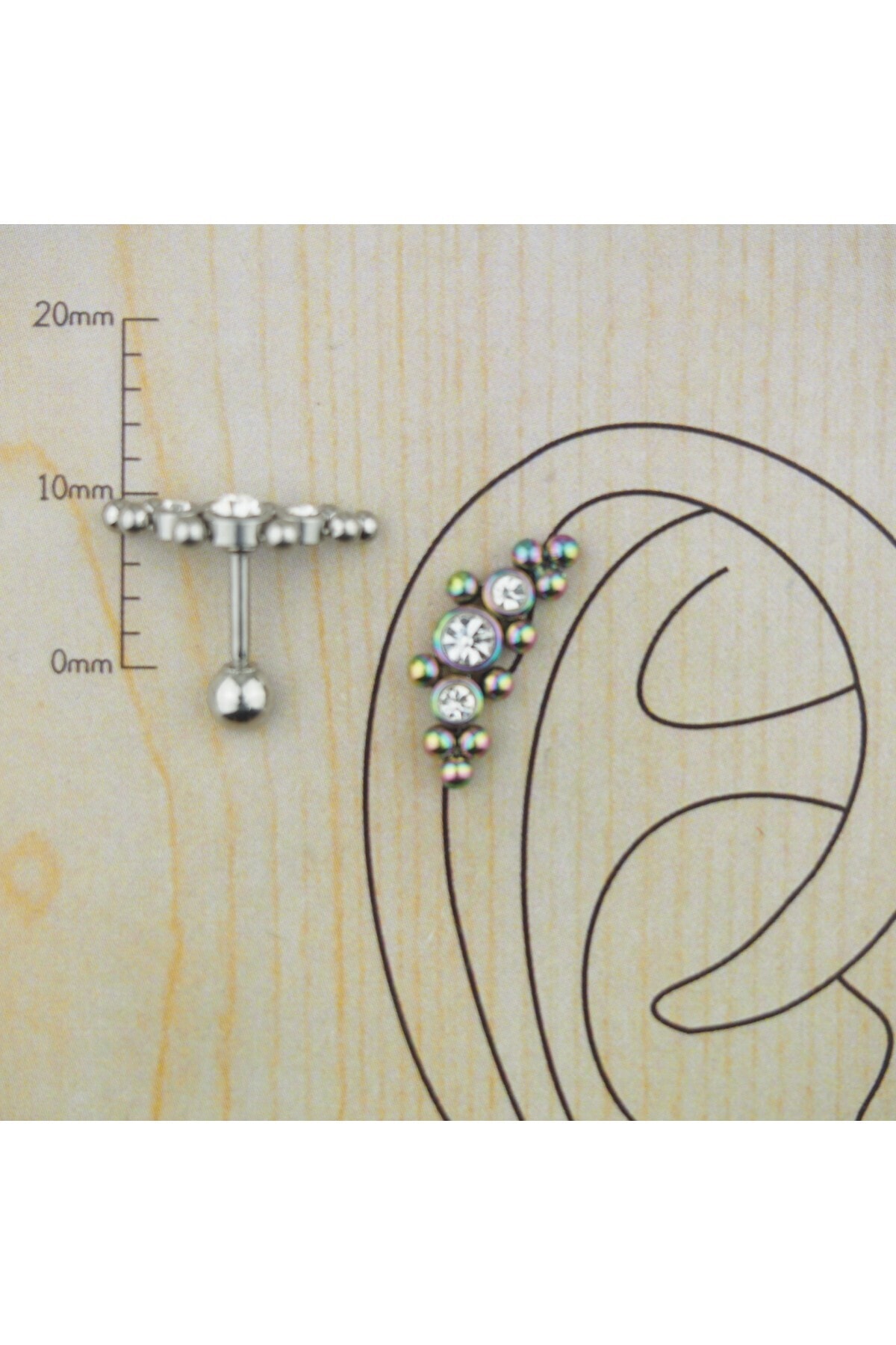 TAKIDAN Üç Taş Taç Renkli Cerrahi Çelik Kıkırdak Tragus Conch Piercing 6mm