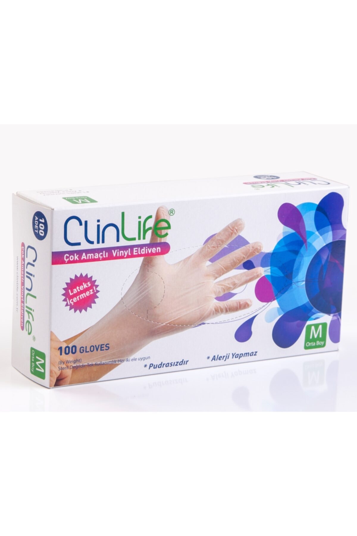CLİNLİFE 100'lü Vinil Pudrasız Hijyenik Eldiven (M)