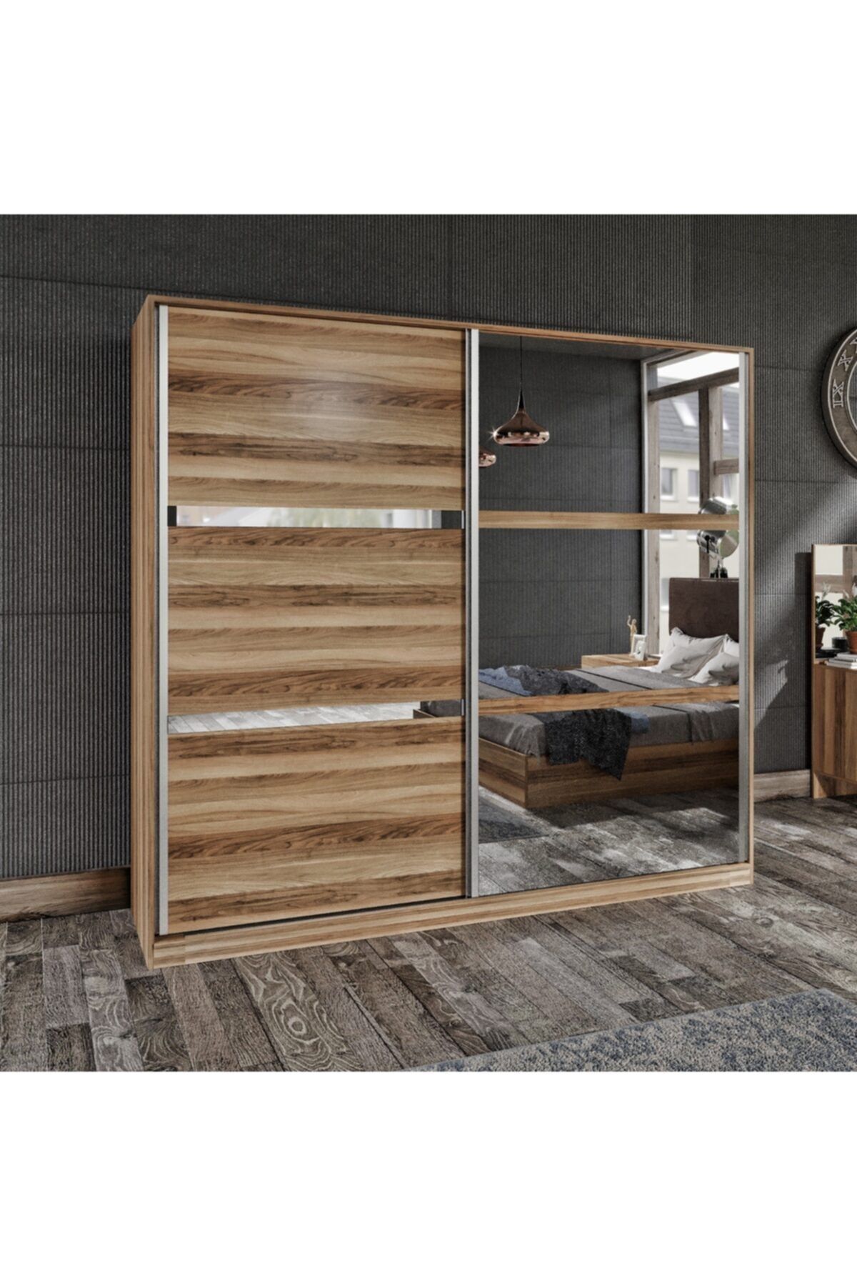 Hazır Mobilya %100 Komple Mdf 200 Cm Surgulu Cevız Gardırop Gardolap