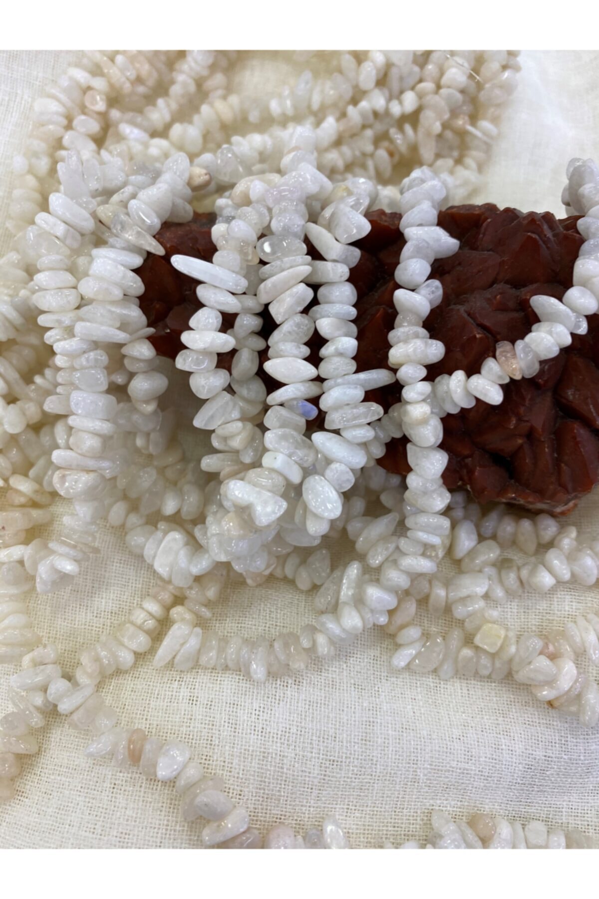 Hedef Bijuteri Doğal Kırık Ay Taşı Dizisi,80cm Hakiki Kırık Ay Taşı Dizisi