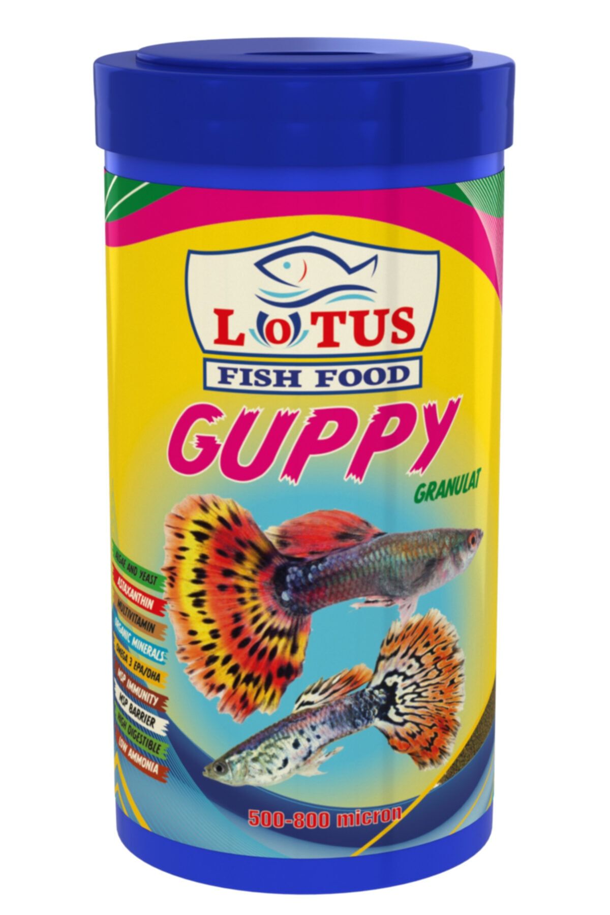 Lotus Guppy Granulat 250 ml Bitkisel Protein Karışık Lepistes Moli Kılıç Tetrazon Balık Yemi