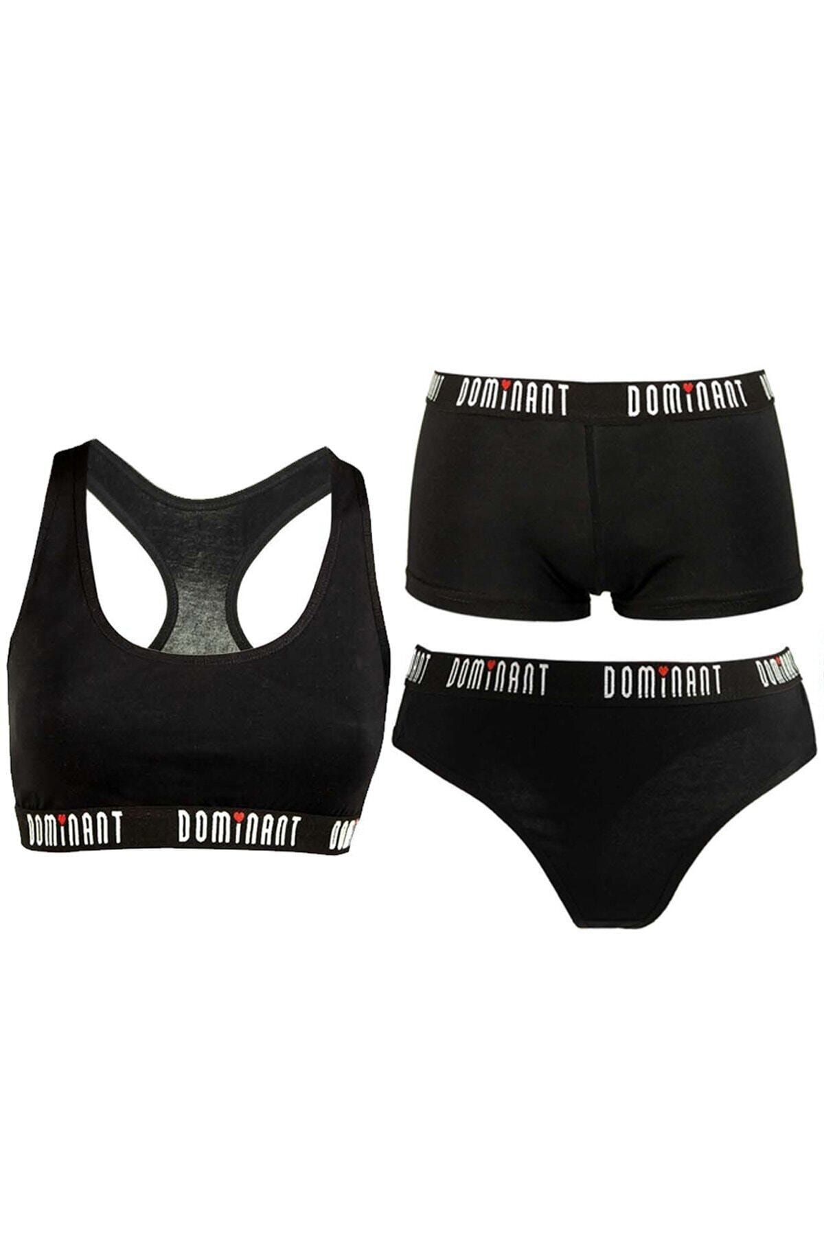 Dominant Kadın Siyah Antibakteriyel Pamuk 3lü Spor Iç Çamaşırı Seti
