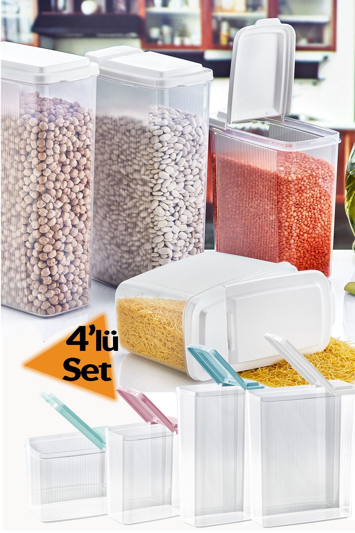 meleni home 4 lu erzak kabi bakliyat saklama kabi 4000 x 2400 x 1700 x 1200 ml fiyati yorumlari trendyol